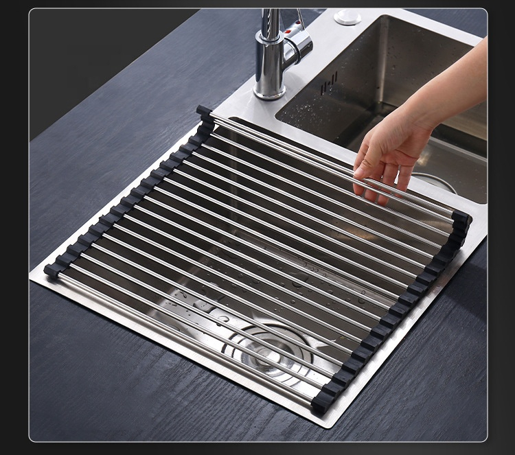 (47x35cm) Edelstahl Abtropf Gitter Spülbecken Küchensieb Anti-Rutsch Waschsieb für Geschirr / Obst / Gemüse