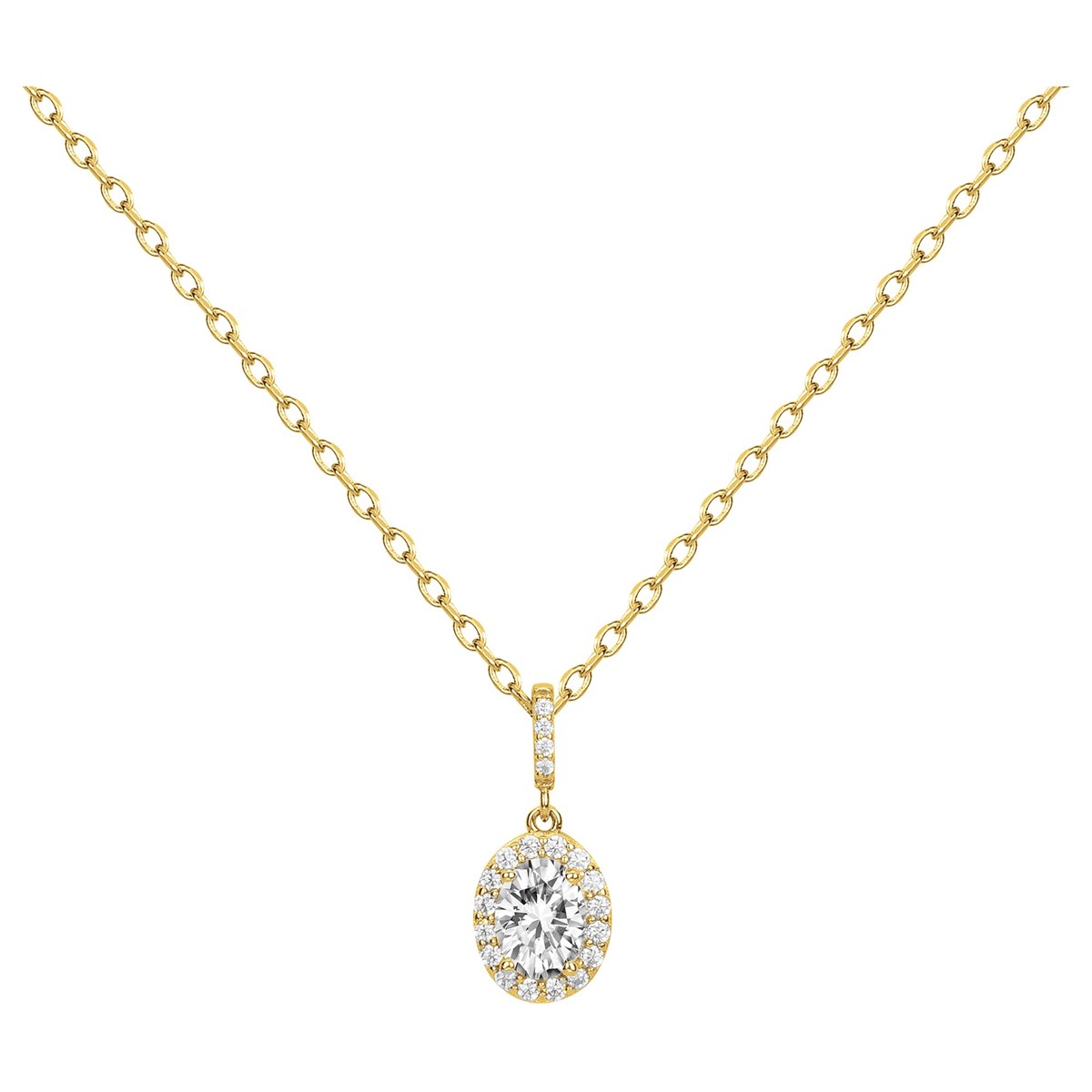 Collier mono-motif en Plaqué Or avec oxyde de zirconium blanc