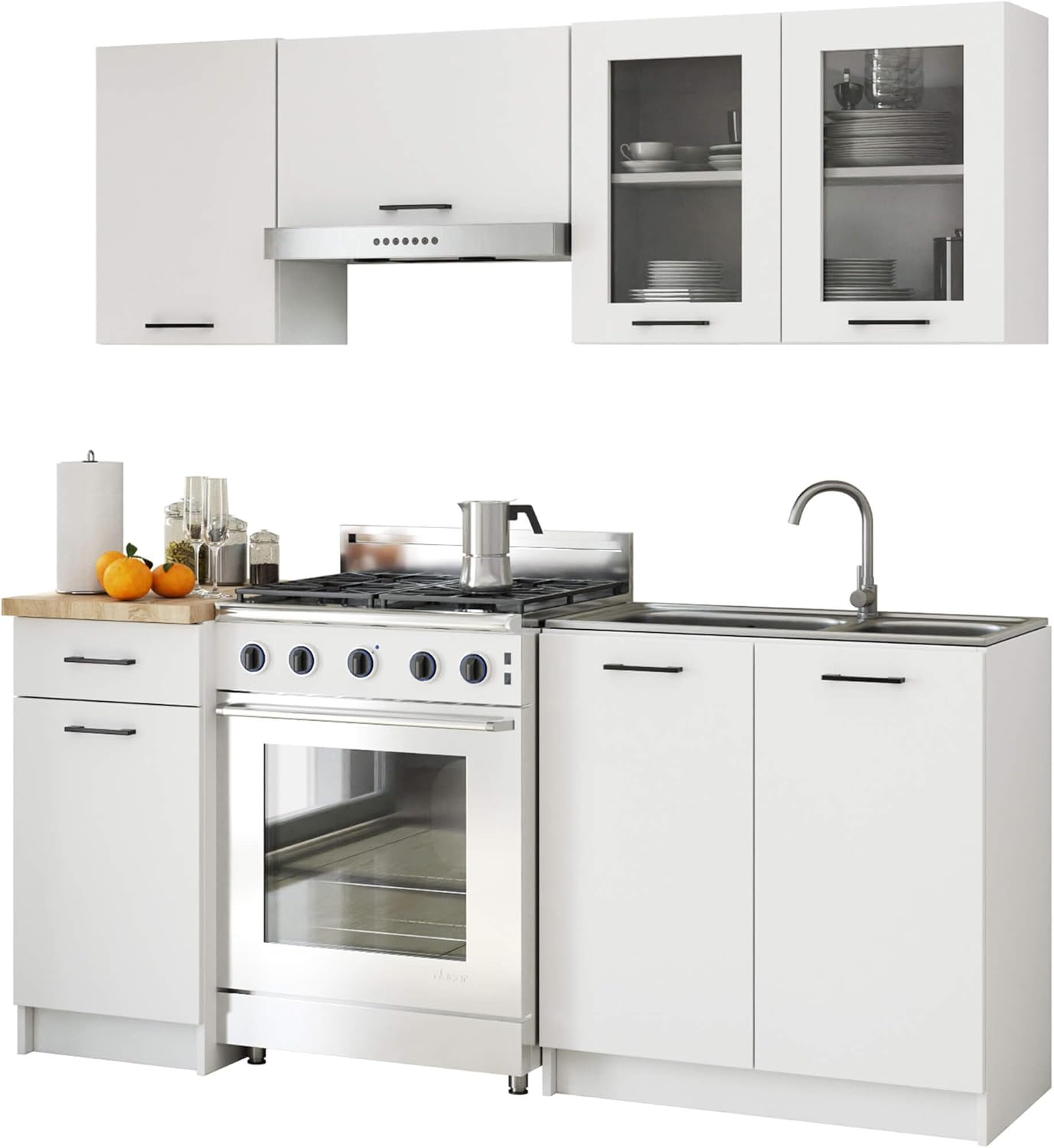 AKORD OLIWIA 80 cm Hängeglasschrank 2 Regalböden & 2 Türen | Hängeschrank Einbauküche Küchenzeile Küchenmöbel Oberschrank Küchenschrank B80xH58xT30,5 cm | Weiß