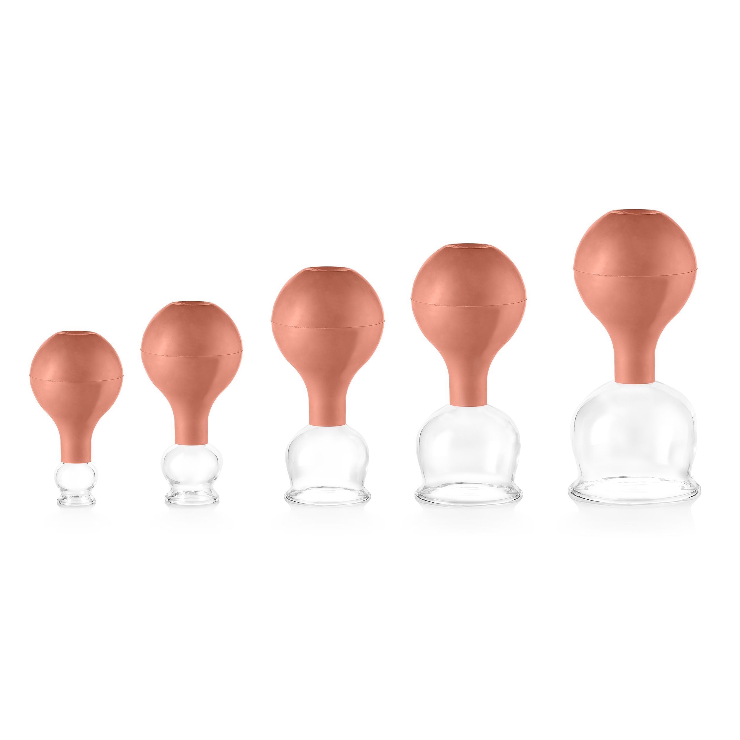 Pulox Schröpfgläser Set aus Echtglas - 5x Schröpfglas mit Saugball, verschiedene Größen in Braun
