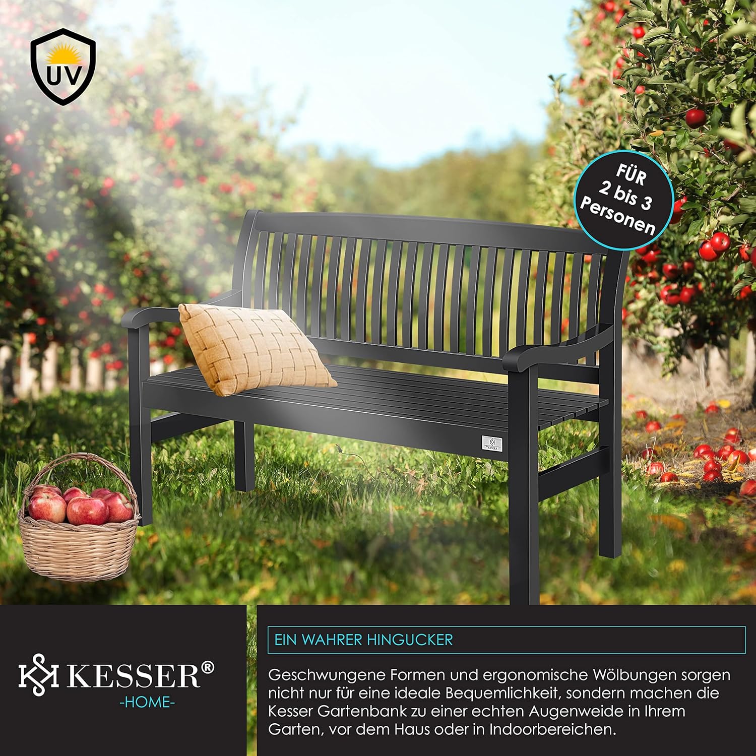 KESSER® Gartenbank Holz Holzbank wetterfest | Für 2 bis 3 Personen | Parkbank aus Massivholz | Sitzbank 320kg belastbar 125 cm | Balkonbank Bank für Balkon Terrasse & Garten inkl. Cover Anthrazit