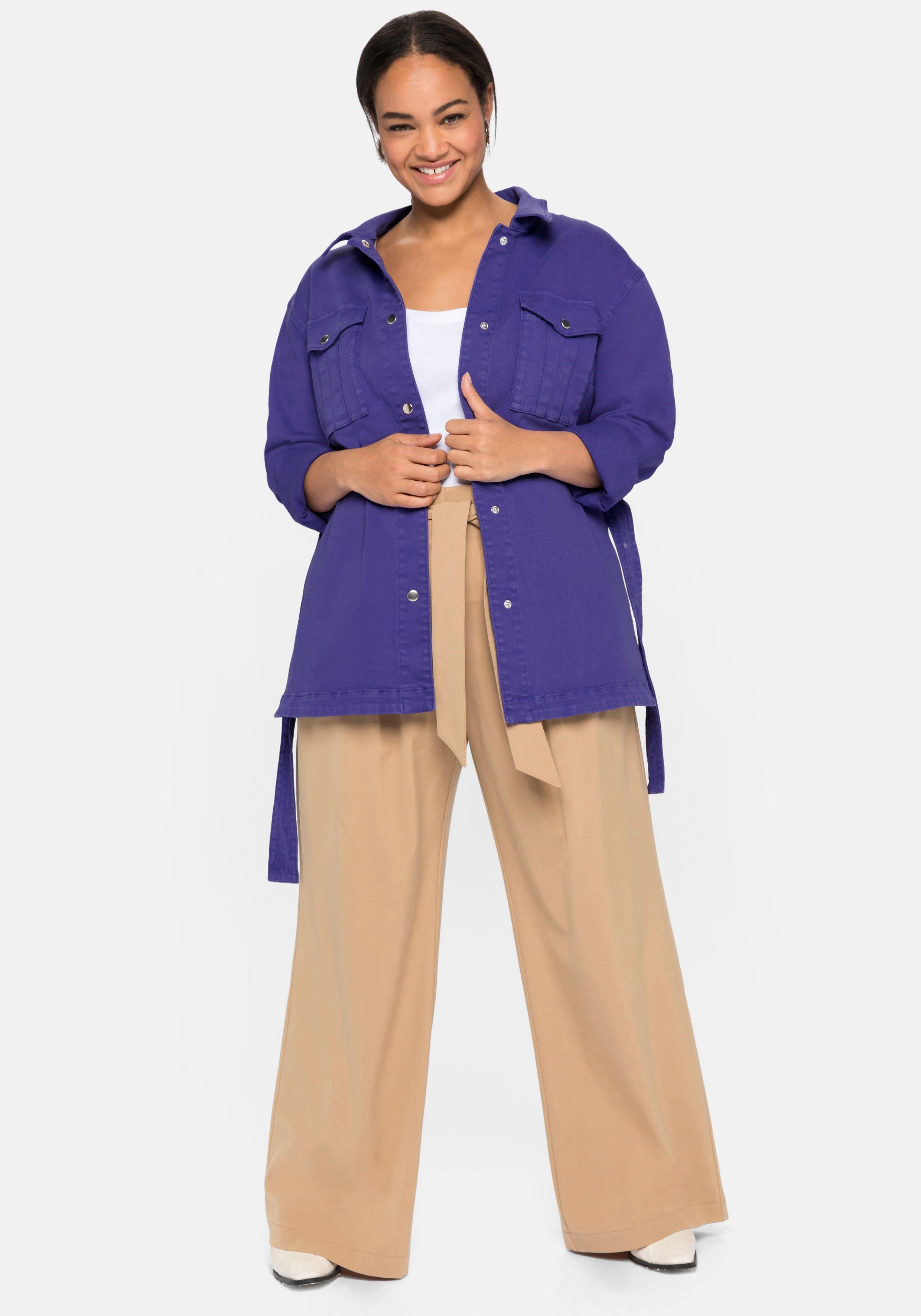 Jeansjacke im Hemdblusen-Stil, mit Bindegürtel