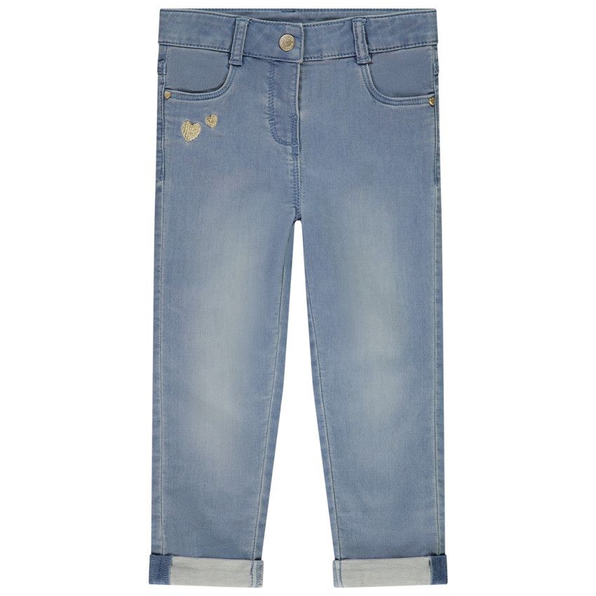 Jean slim broderies cœurs dorés pour bébé fille - Bleu