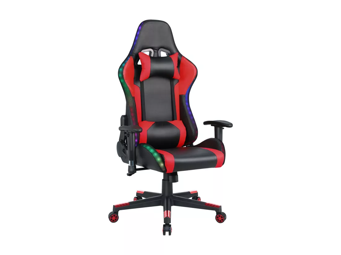 Chaise de jeu avec lumières LED RGB et haut-parleurs Chaise de gaming Chaise de bureau de style racing Chaise PC en cuir PU