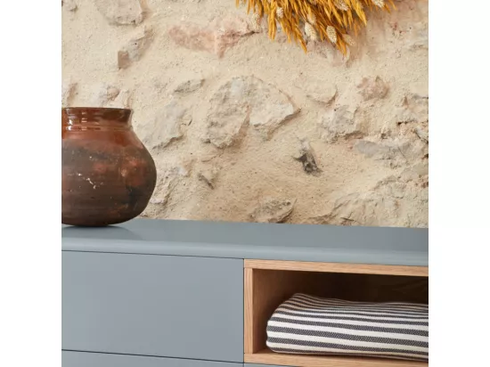 Corvo - Commode 7 tiroirs 1 niche en bois L120xH90cm : Couleur - Gris clair