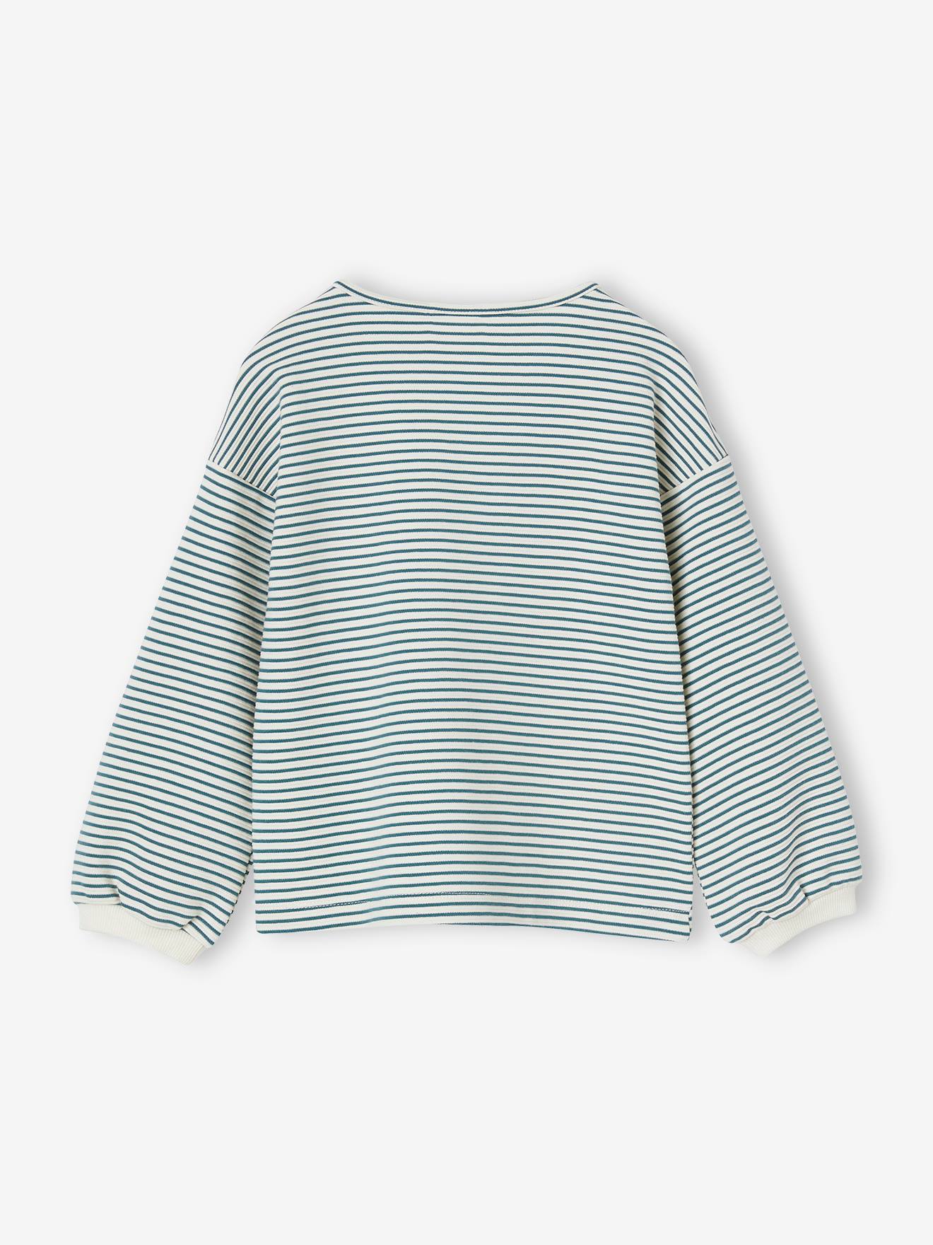 Camiseta listrada com decote canoa, menina listrada branca clara
