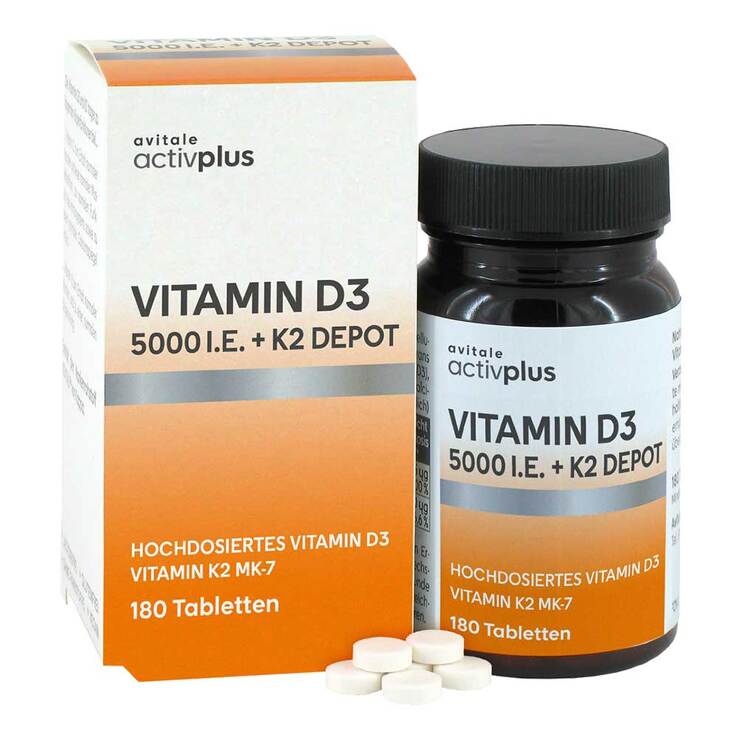 Activplus Vitamin D3 5000 I.E. + K2 Depot Tabletten, 180 St