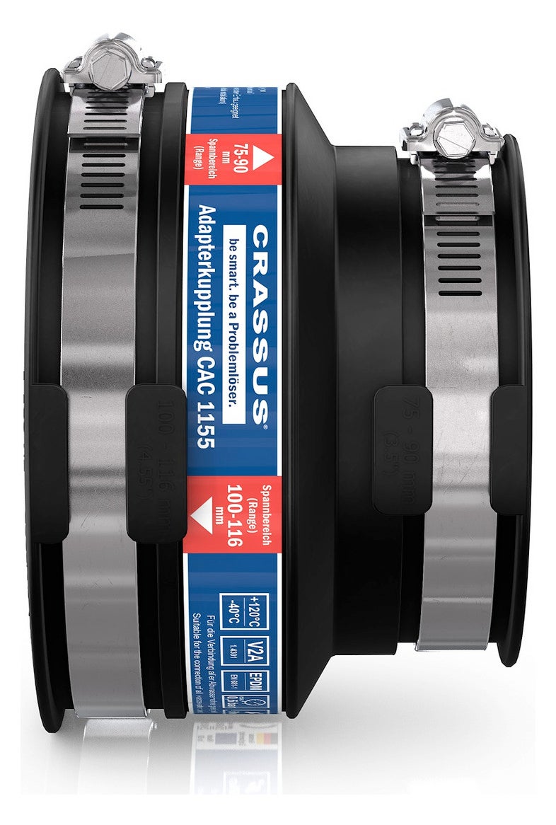 CRASSUS adapterkoppeling CAC 1155, CRA12052, externe adapter voor het aansluiten van twee afvalwaterleidingen met verschillende buitendiameters