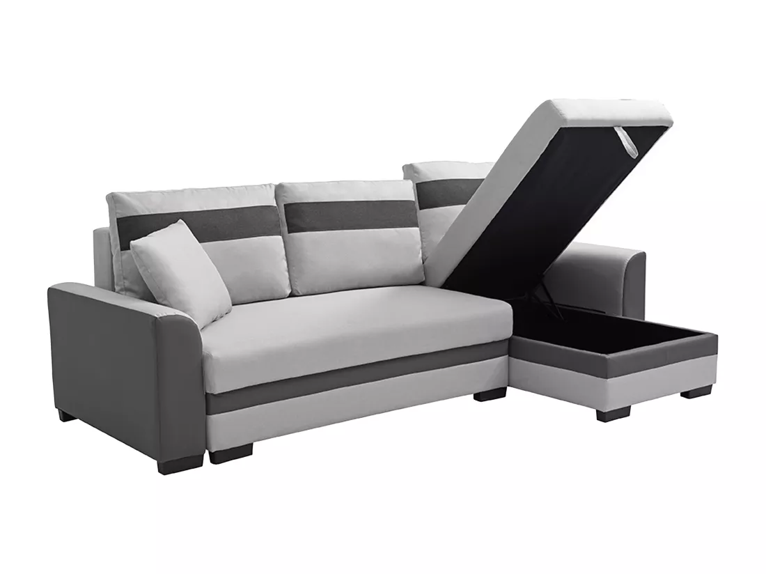 Canapé d'angle réversible et convertible en tissu et simili gris clair GIANY II