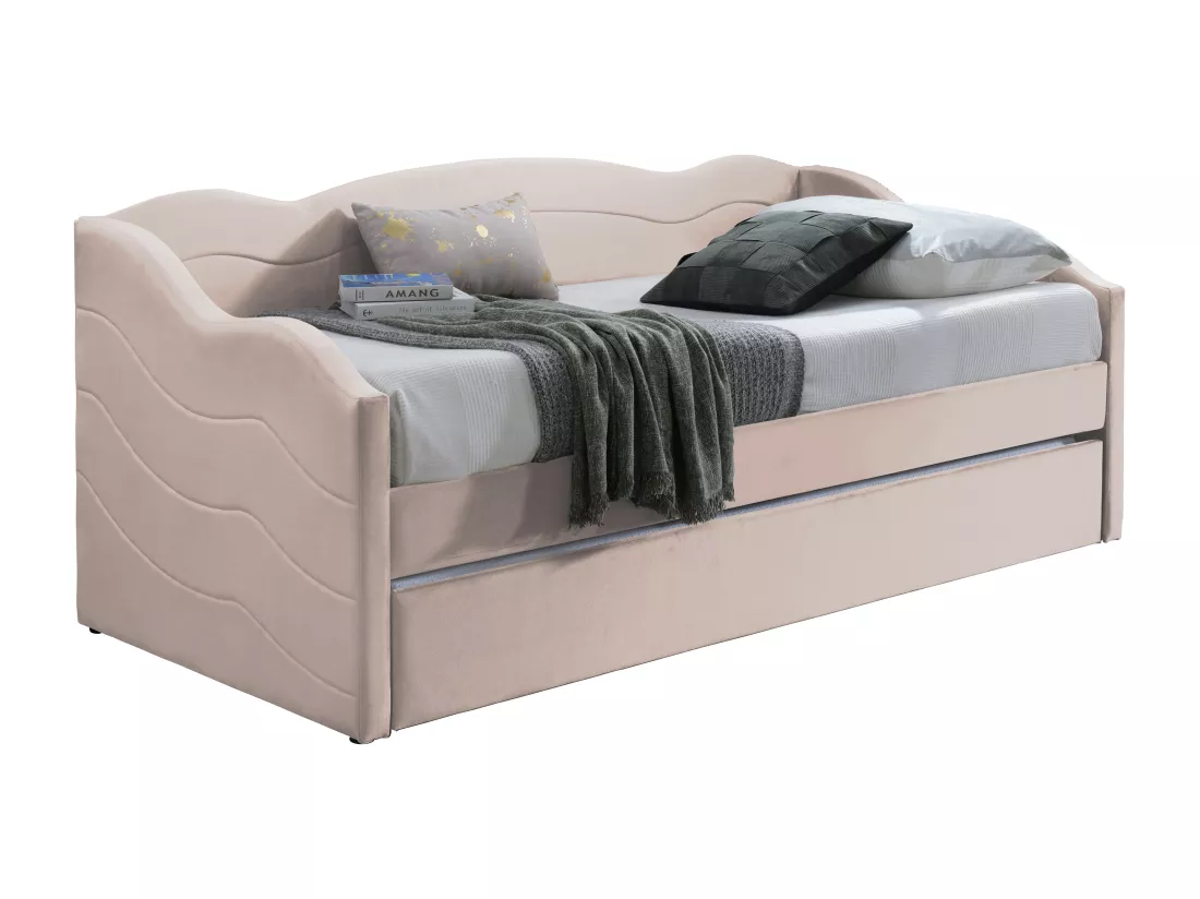 Lit banquette gigogne 2 x 90 x 190 cm - Velours - Rose - LENVIA