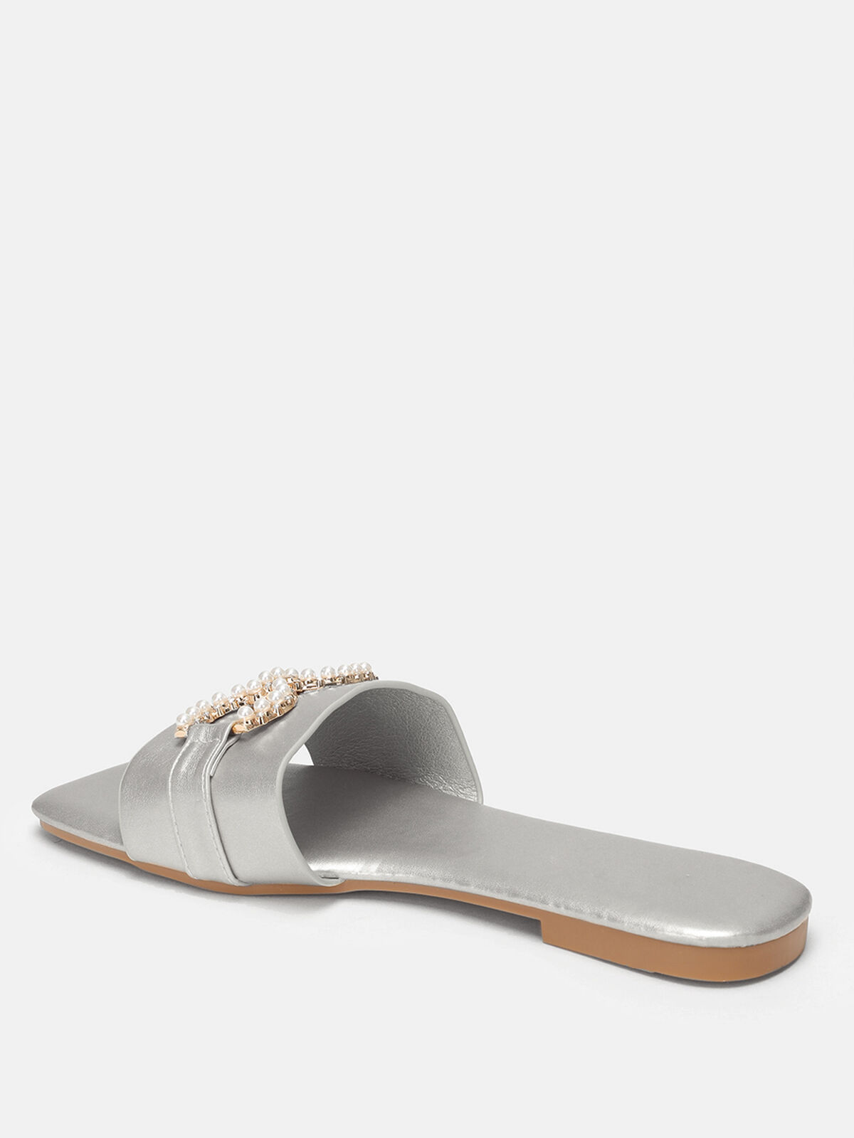 Mules avec bride à perles et strass- Argenté