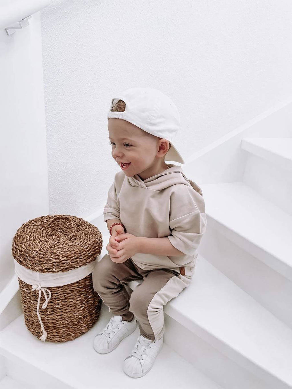 Babystyling hoodie met korte mouwen beige