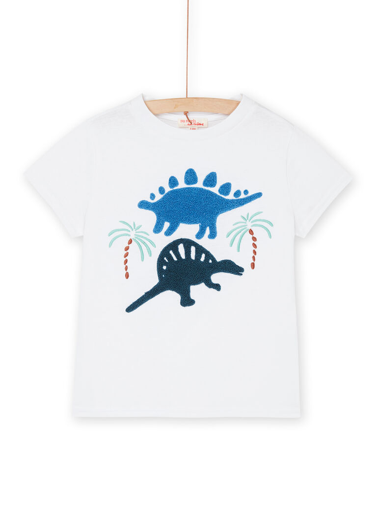 T-shirt blanc à motifs dinosaures en bouclette