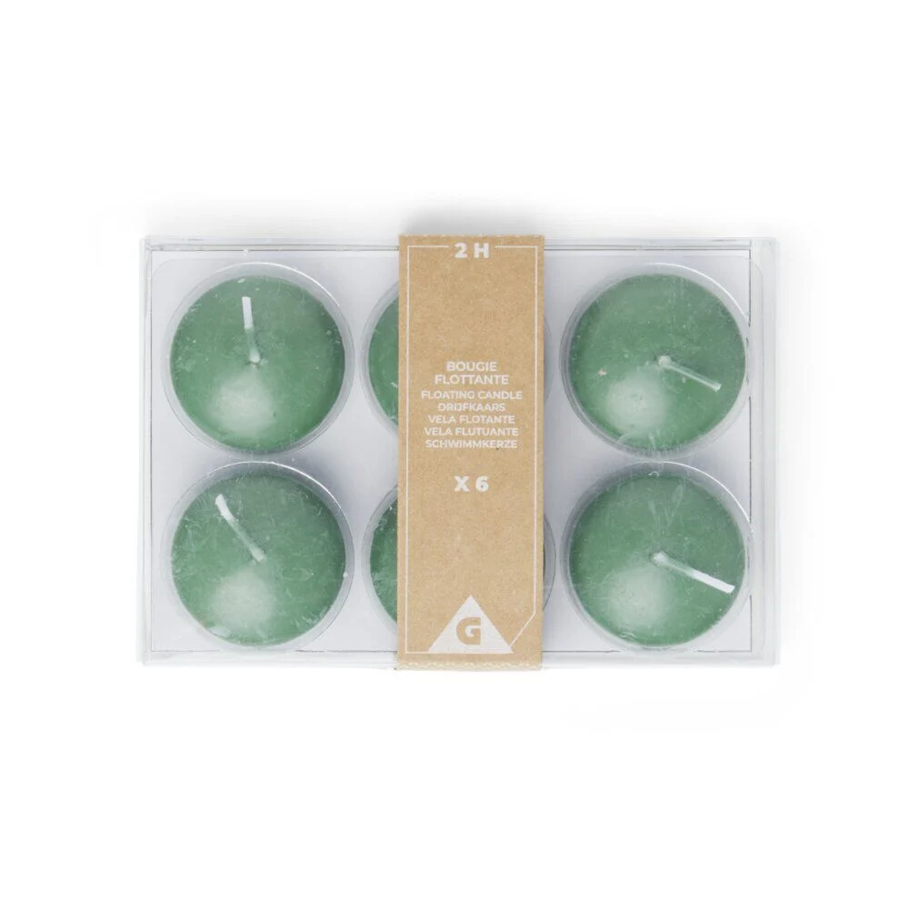 Lot de 6 bougies flottantes cire verte Ø4,5cm