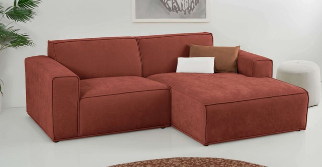 Home affaire Ecksofa »Avelin, 228 cm, L-Form, Chenille, Struktur-Boucle« mit Wellenunterfederung, Kedernaht, bodentief, Skandi-Design