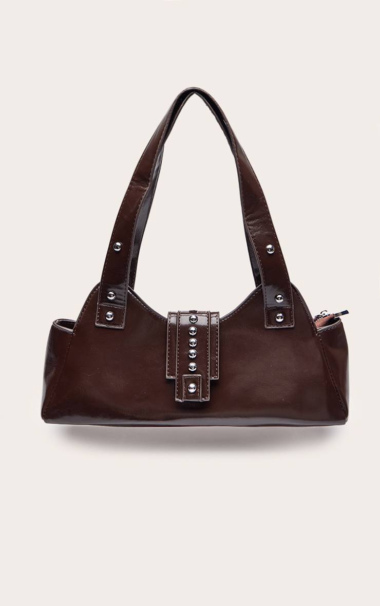 Chocolate Plum Sac À Bandoulière Dôme Clouté En Synthétiquecuir Froissé