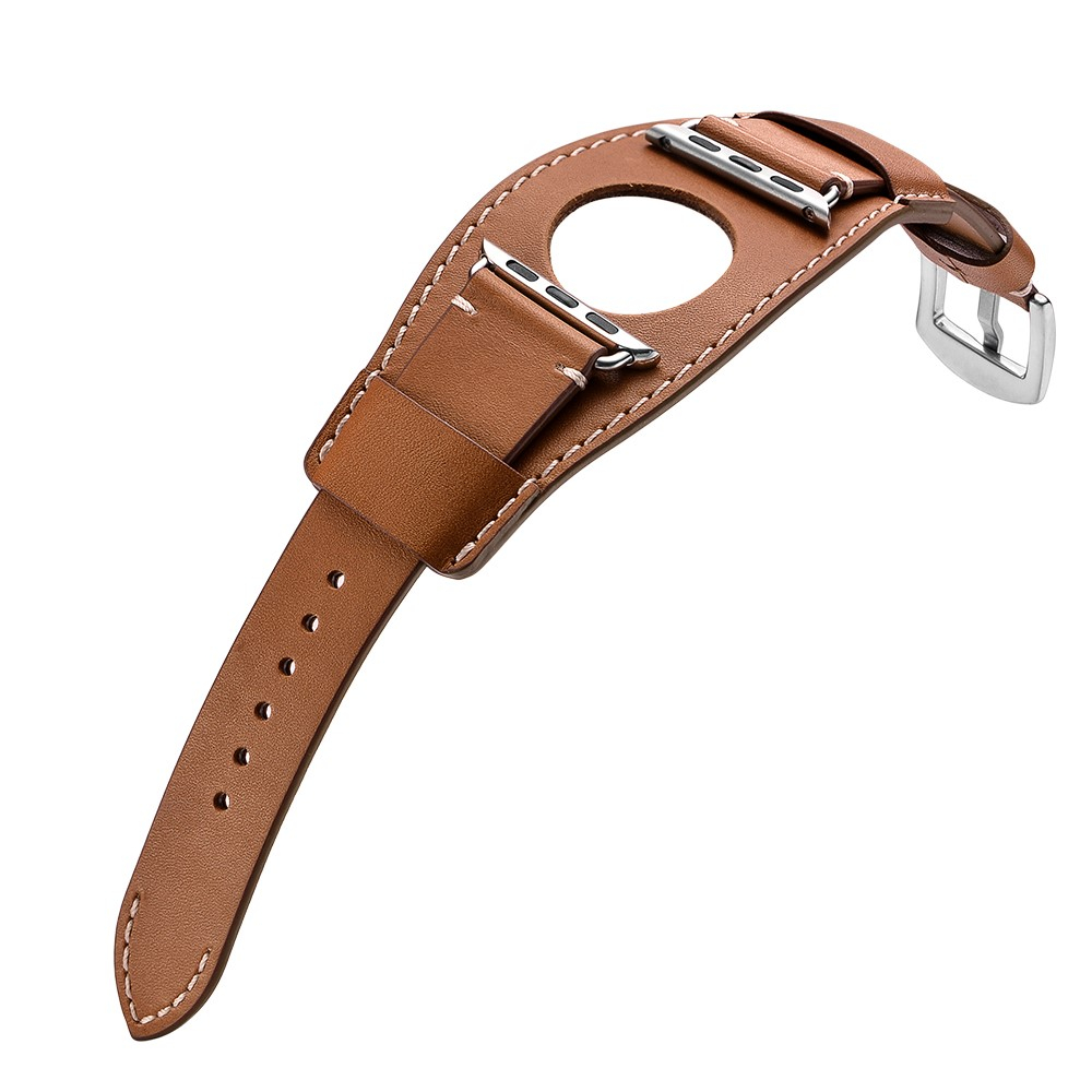 Apple Watch (49/46/45/44 mm) Modisches Manschetten Ersatz Echtleder Armband (Gelenkumfang: ca. 170-220mm) - Braun