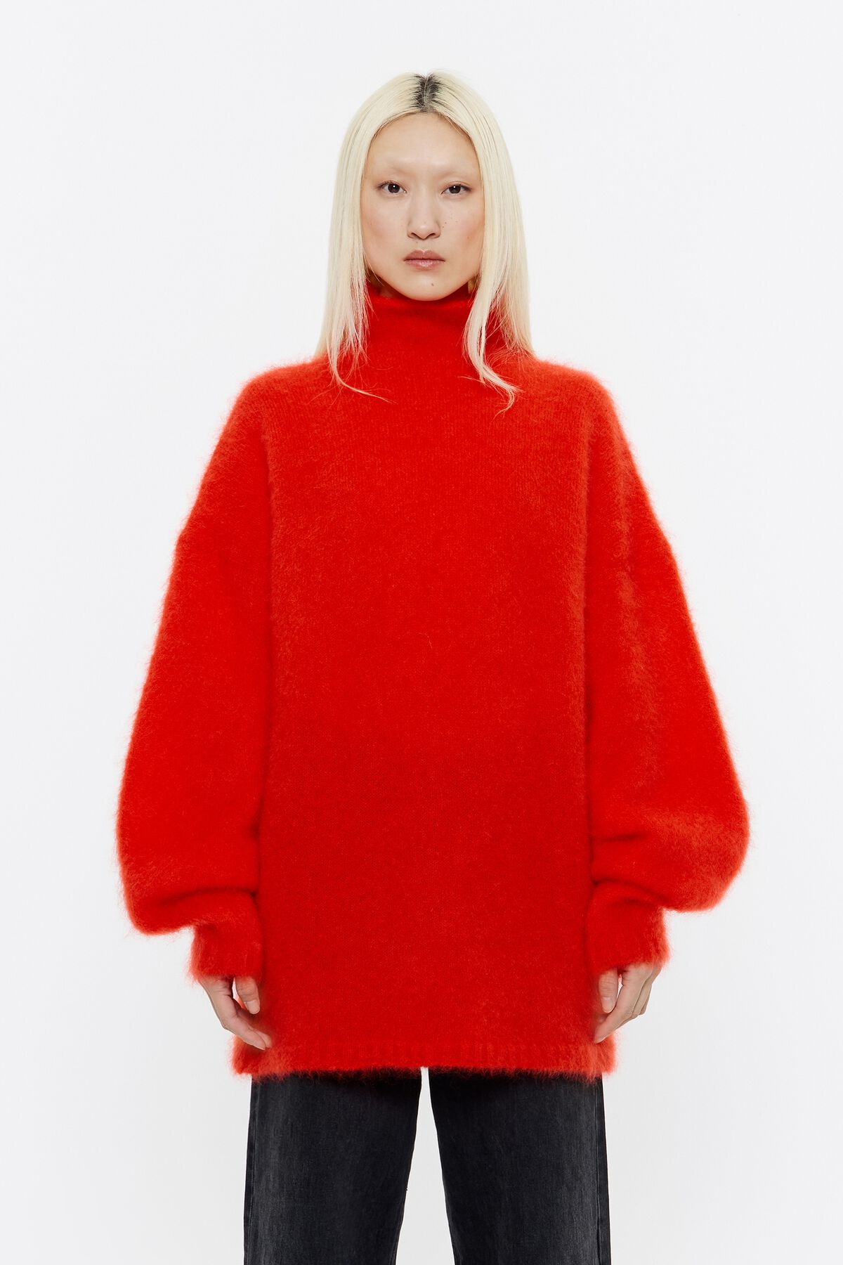 Suéter longo oversized de mohair vermelho