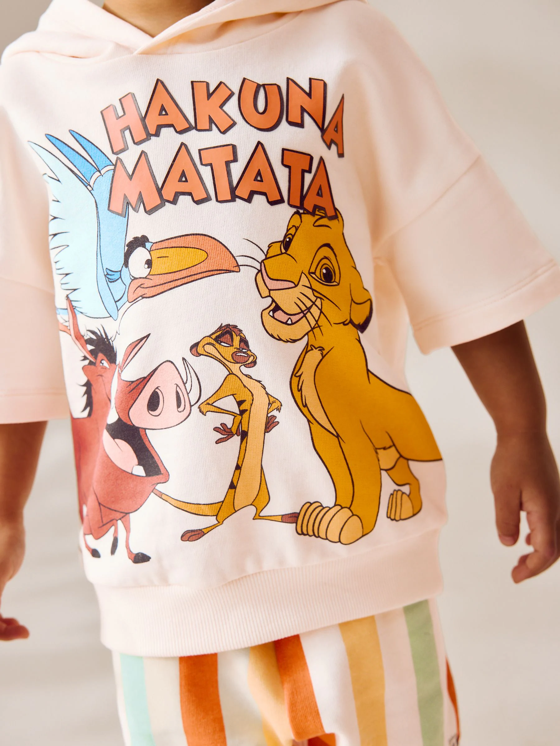 Wit - Lion King set van 100% katoen met korte mouwen hoodie en shorts (3mnd -8jr)