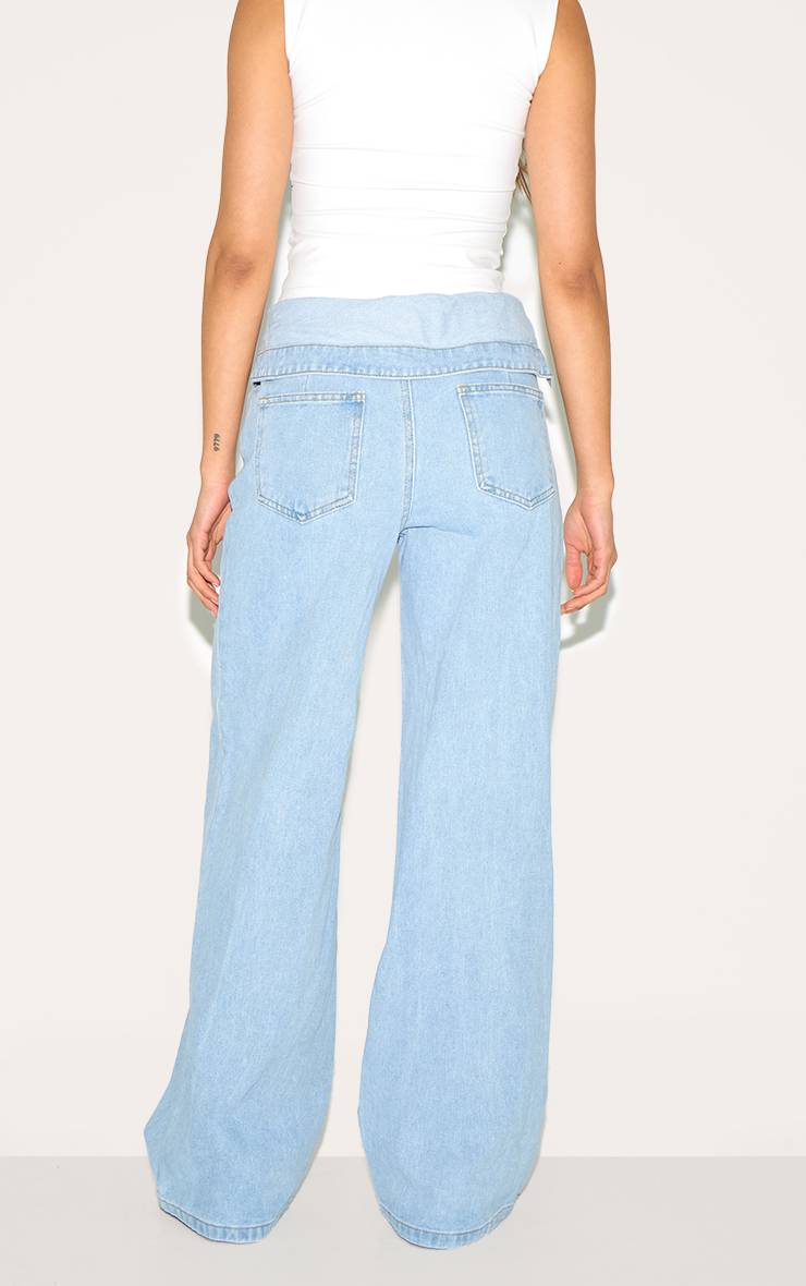 Bleu Clair Jean Large À Détail Taille Repliée