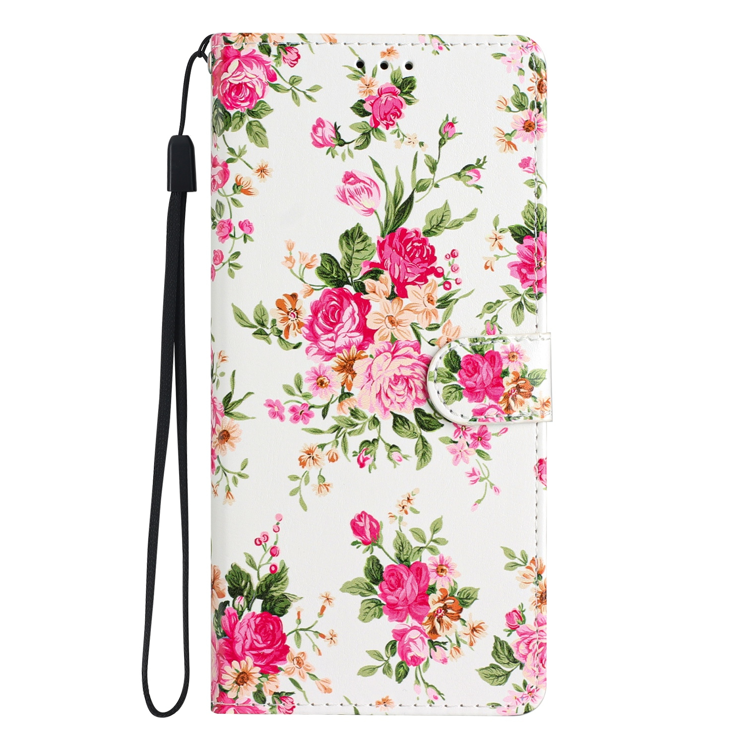 Samsung Galaxy S24 FE Leder Tasche mit Kartenfach   Handschlaufe - Pfingstrosen
