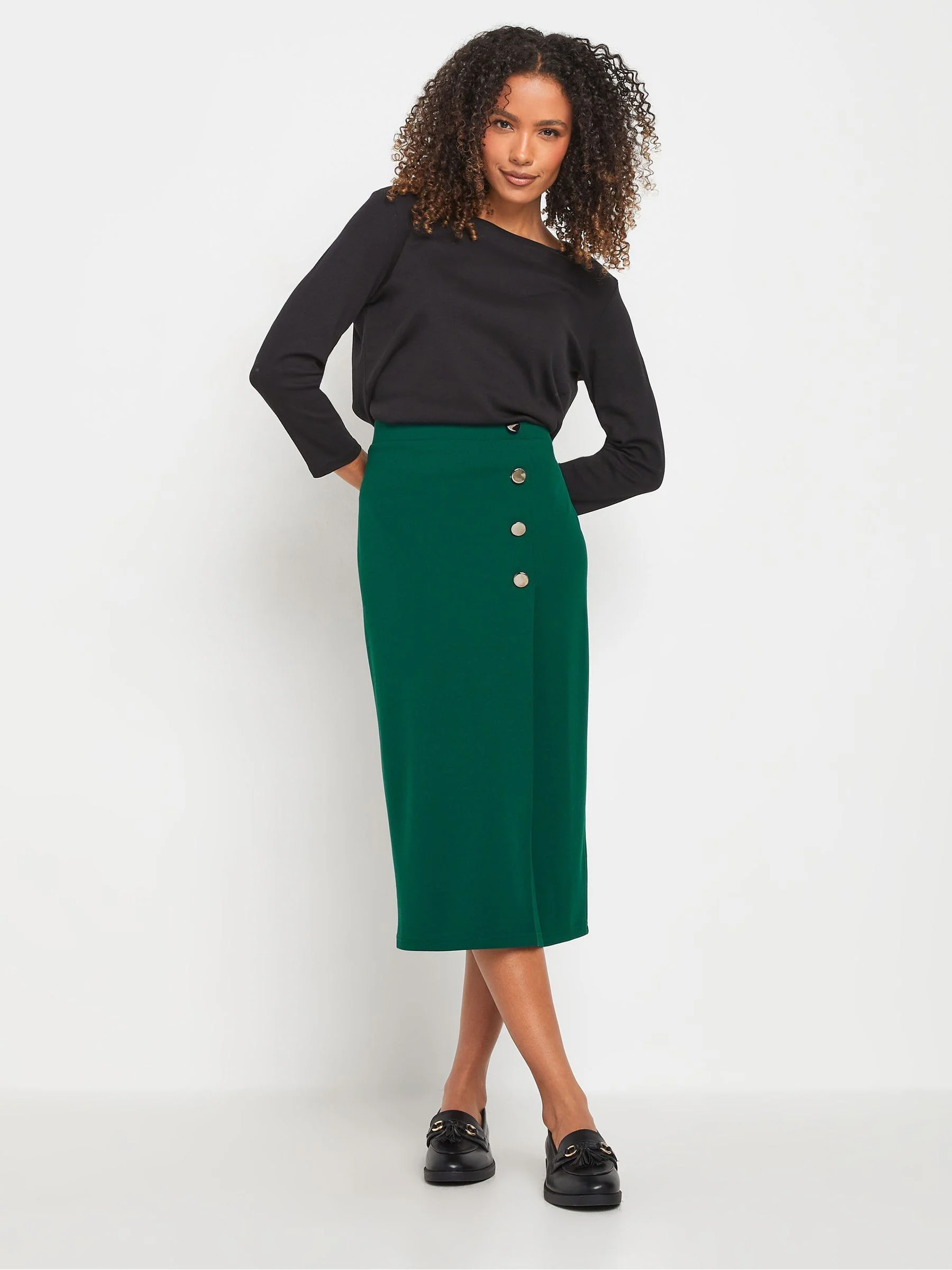 M&Co Button Detail Midi Skirt