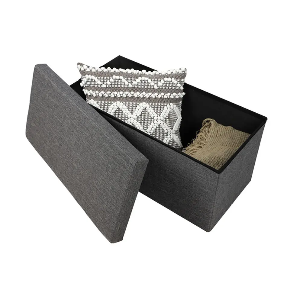 Urban Living poef/hocker/opbergbox - grijs - mdf - 76 x 38 x 38 cm