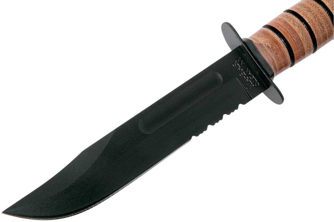 KA-BAR USMC 5018 deels gekarteld, leer, kunststof foedraal