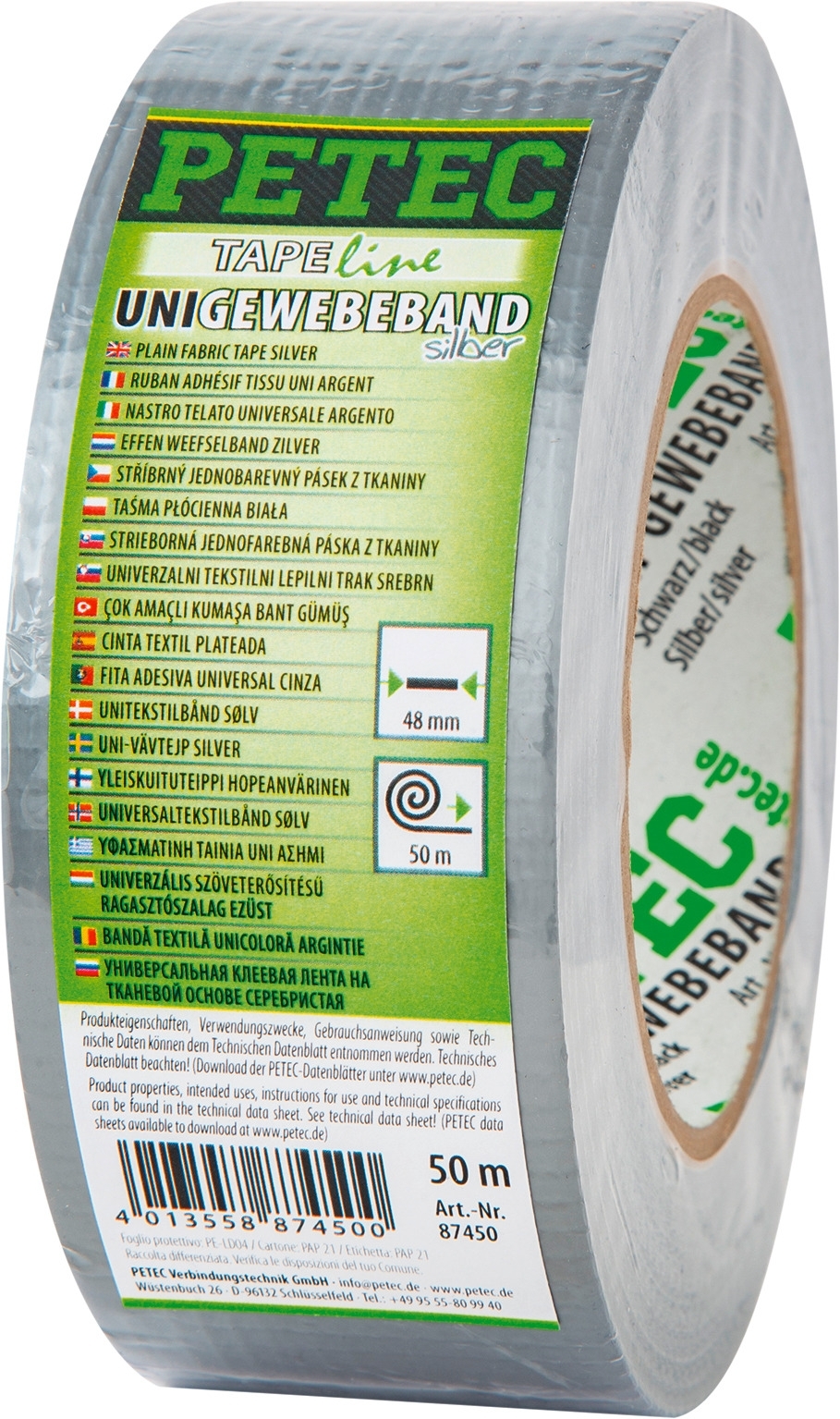 Petec Uni-Gewebeband Klebeband 50 m x 48 mm in silber