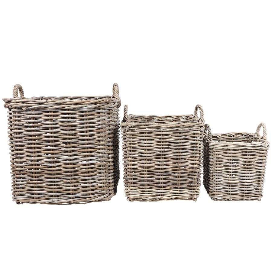 Weidenkörbe Eckig Natural-Grey 3er-Set