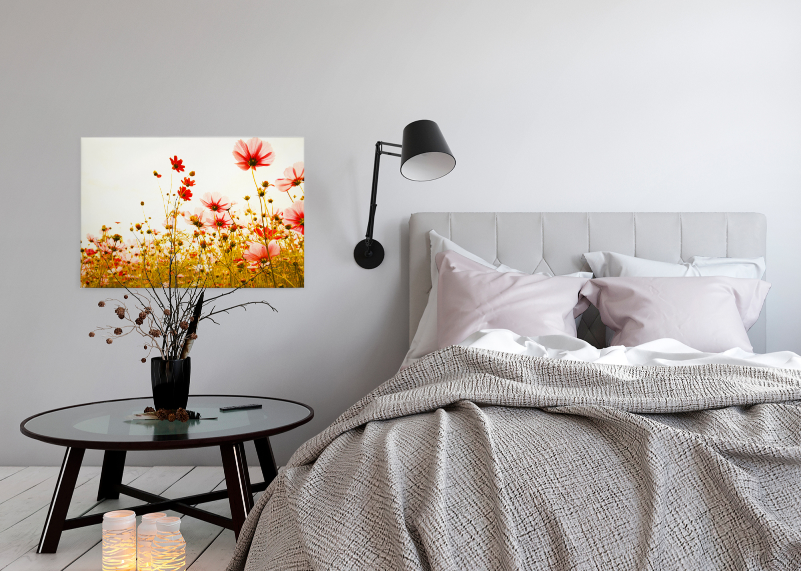 Leinwandbild BLUMENWIESE - rot-grün-gelb - 90x60 cm