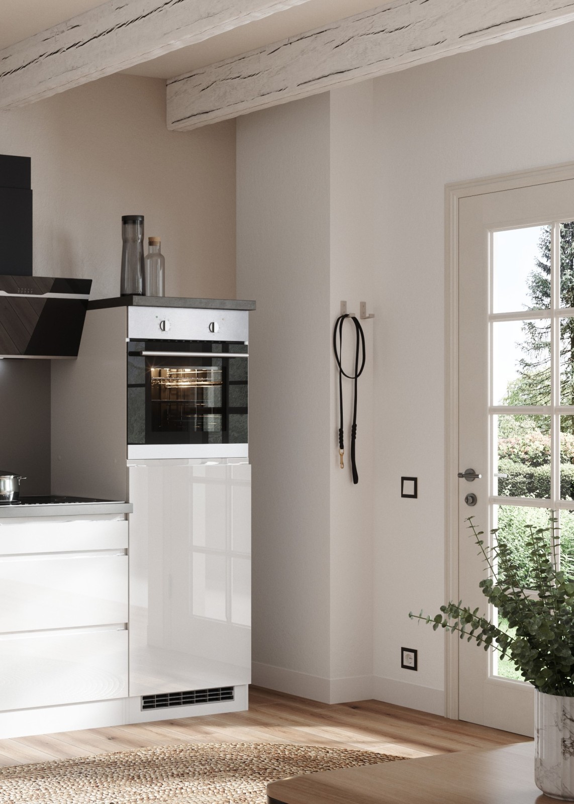 Backofen-Umbauschrank MONZA - weiß Hochglanz - Beton-Optik