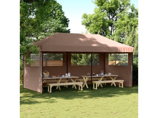 Tente de réception pliable escamotable avec 3 parois latérales