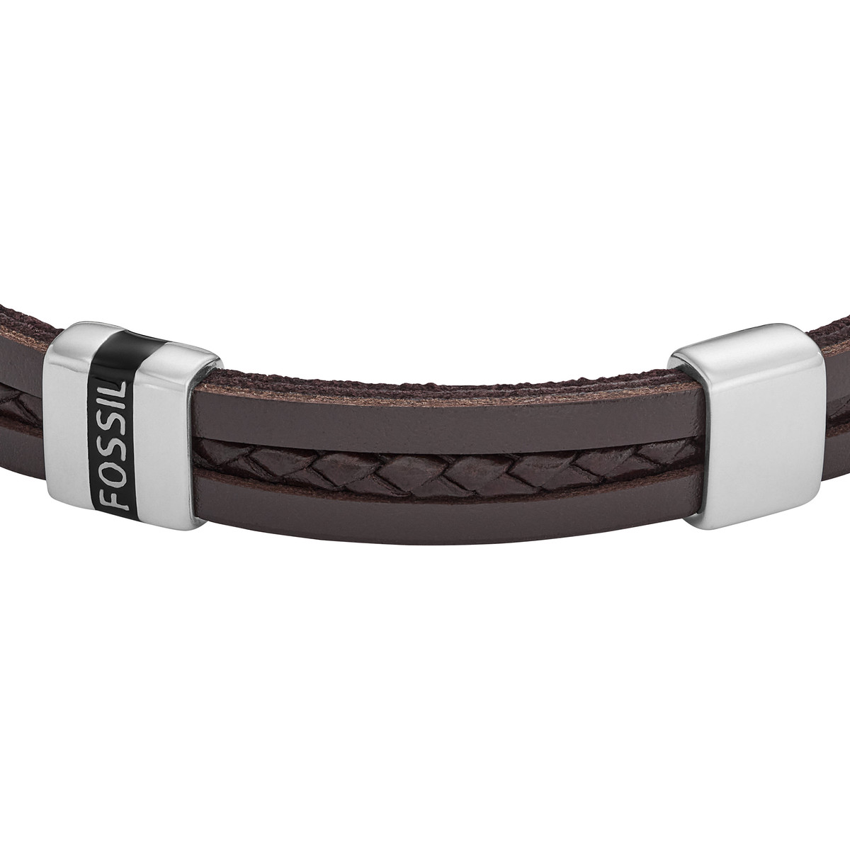Bracelet FOSSIL acier cuir marron 19,5 cm