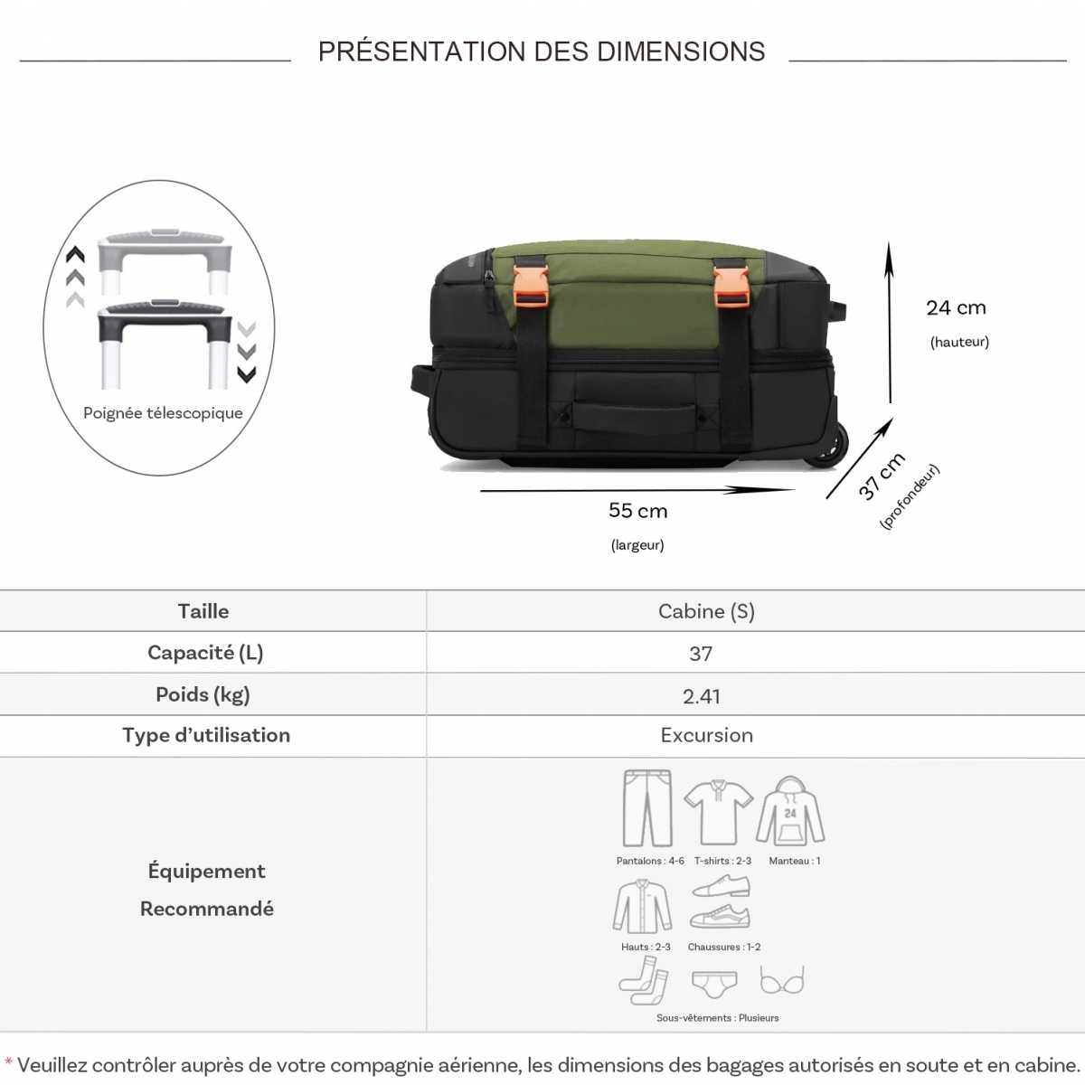 Jeep Sac de voyage cabine avec roulettes 37L JS007C Jeep polyester taille S 55cm