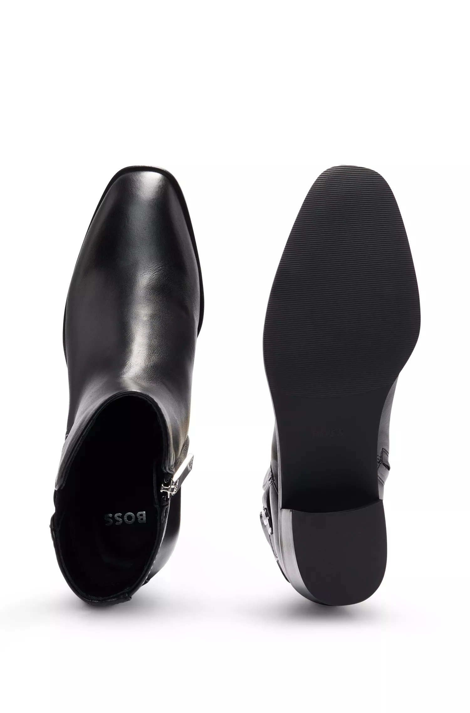 Botas de cano curto BOSS pretas com monograma duplo em couro napa.