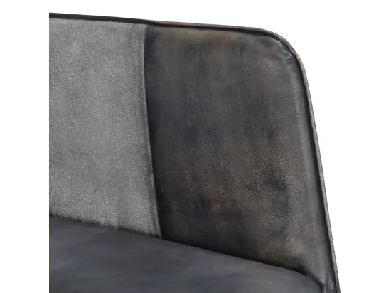 Chaise à bascule et repose-pieds Gris Cuir véritable et toile