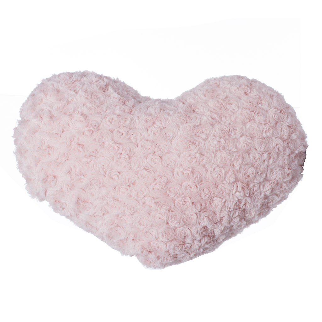 Coussin coeur imitation fourrure bouclée polyester rose 28x36cm
