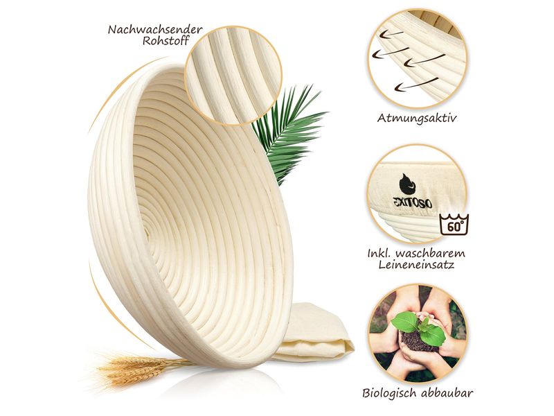 Exitoso Gärkörbchen zum Brotbacken Ø 25 cm Gärkorb aus Peddigrohr inkl. E-Book-Rezept