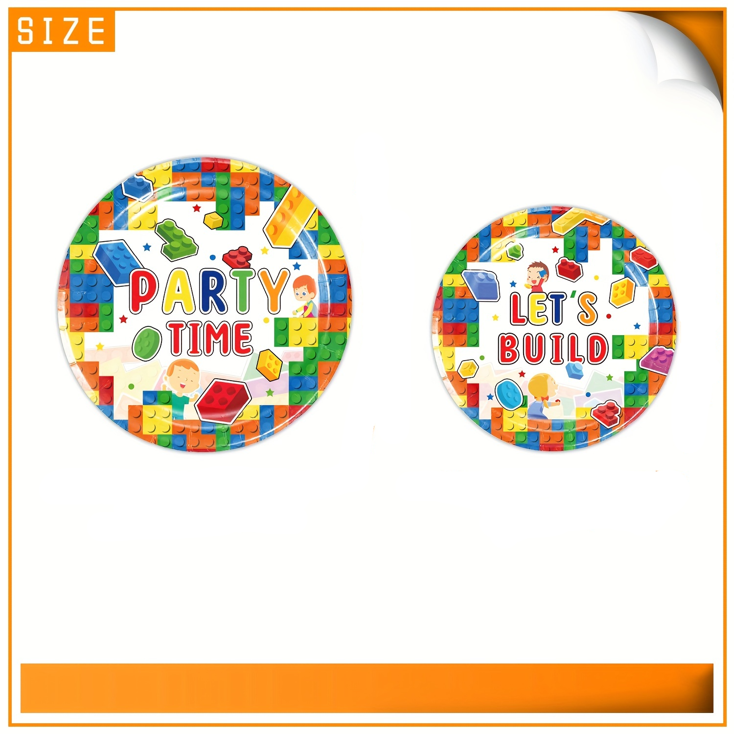 (81-tlg. Set) Let's Build Einweg Geschirr Kinder Geburtstags Party Tisch Deko inkl. Teller / Servietten / Papp Becher / Besteck - Bausteine / Bunt