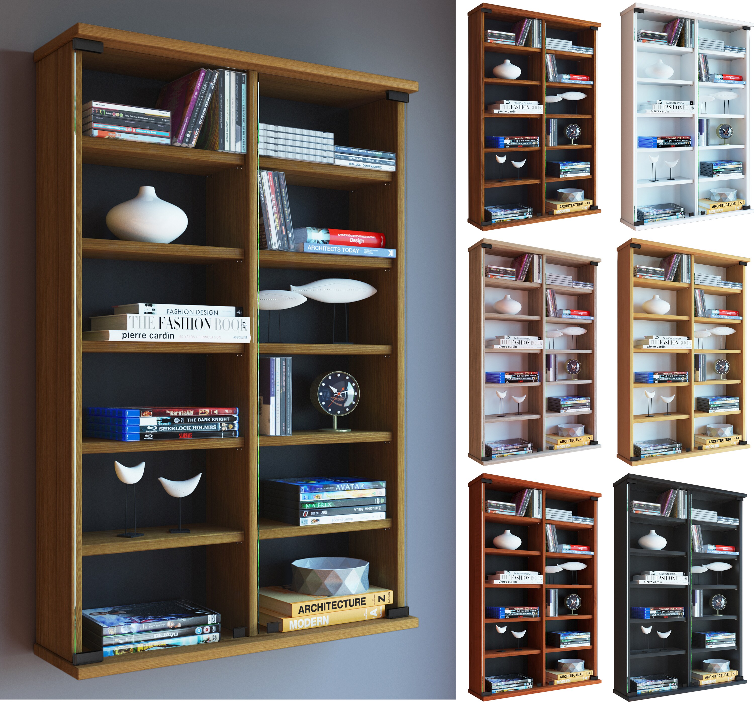 VCM Holz CD DVD Wandregal Hängeregal Wand Schrank Wandvitrine Zuntisa Glastür