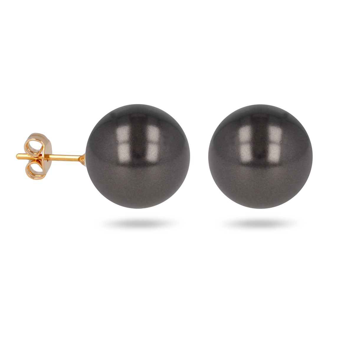 Boucles d'oreille plaqué or boule noire 14MM