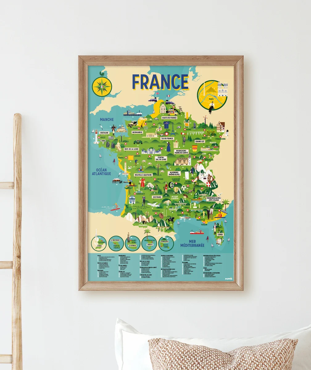 POPPIKPOSTER ÉDUCATIF AVEC 64 STICKERS CARTE DE FRANCE