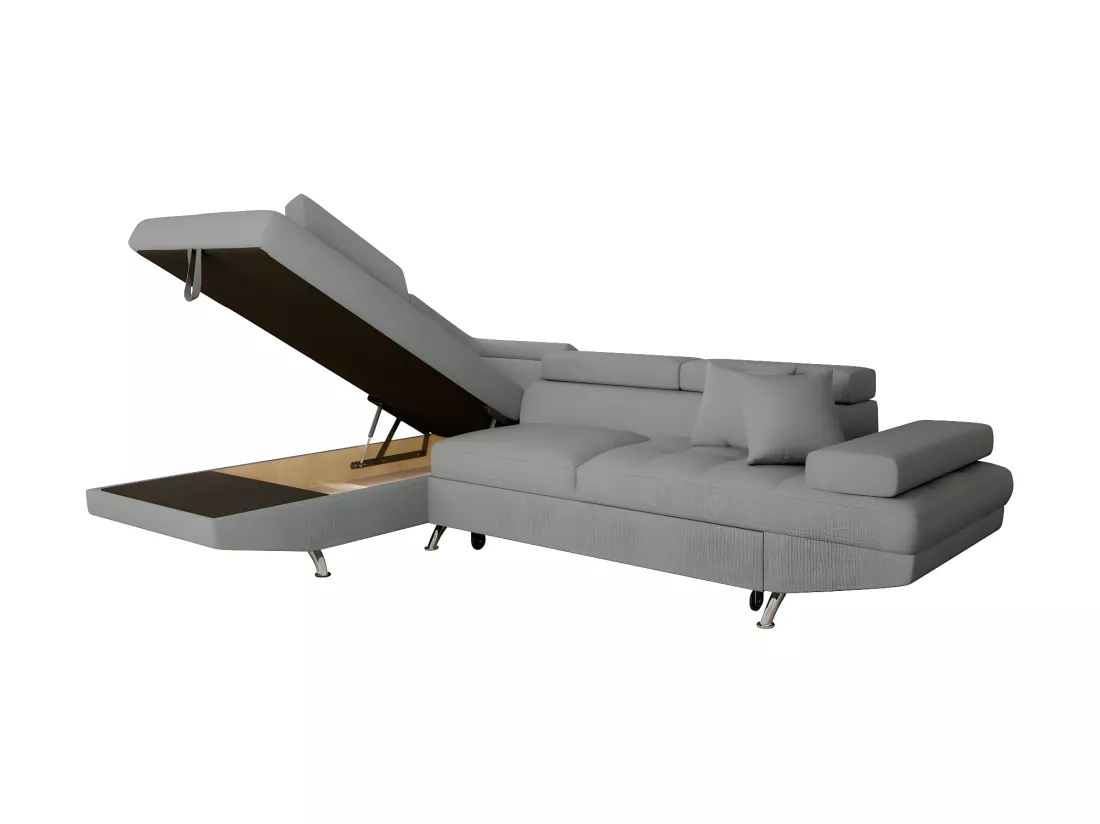 Canapé d'angle gauche 5 places Rio Convertible avec coffre en tissu - Gris clair - L271 x P192 x H70cm - Loungitude