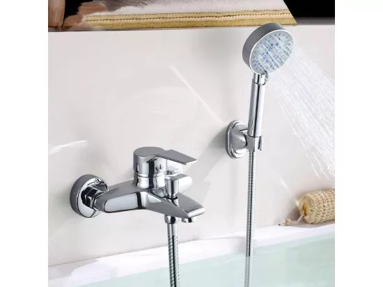 AURALUM MAX Mitigeur Baignoire Chromé,Robinet Baignoire avec Douchette 5 Jets/Flexible de Douche (1.5m) Support, Mitigeur monocommande Douche Mural