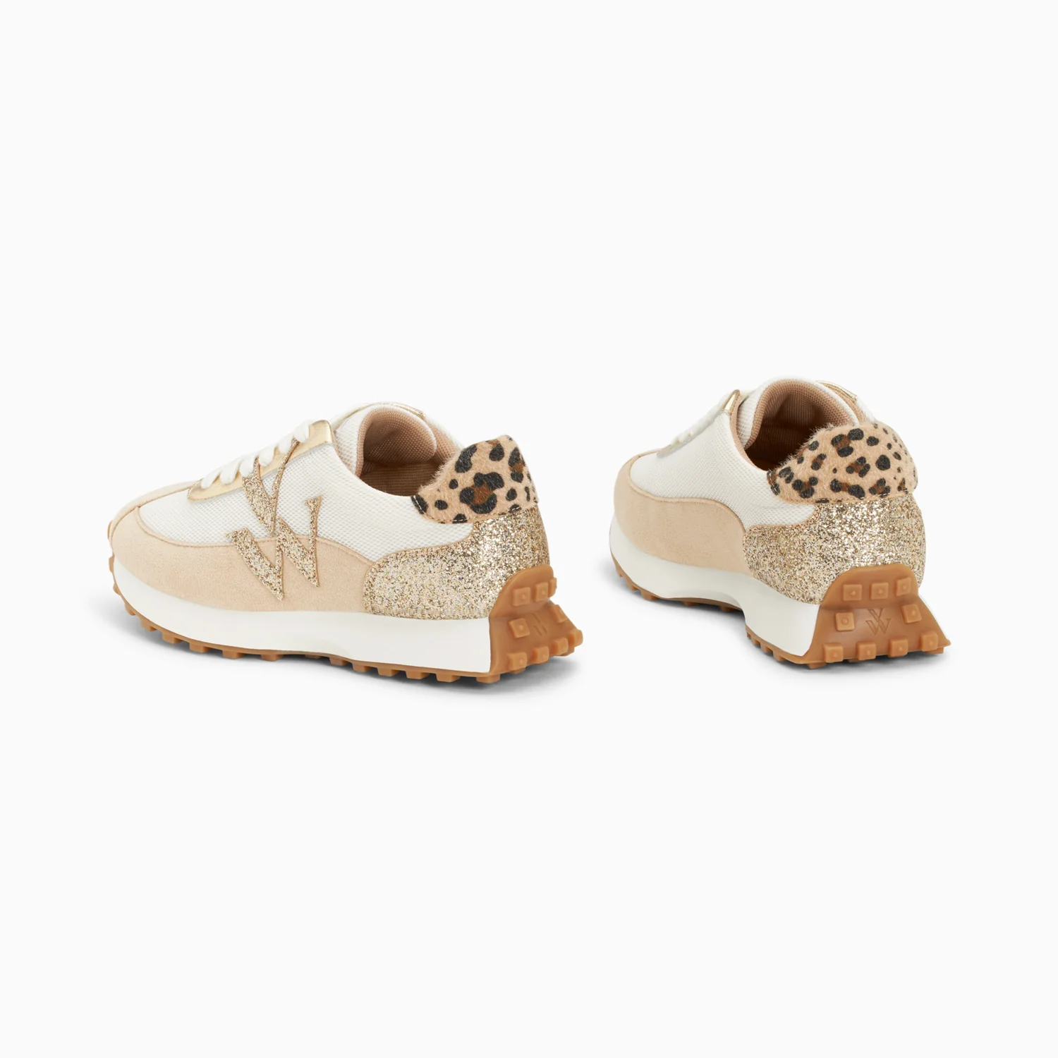Sneakers-Baskets monogramme Faustine ivoire et beige à semelle running