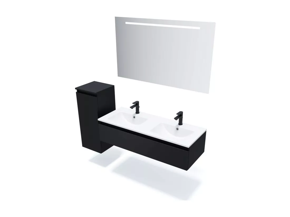 Meuble de salle de bain suspendu double vasque intégrée 120cm 1 tiroir Noir - Hudson
