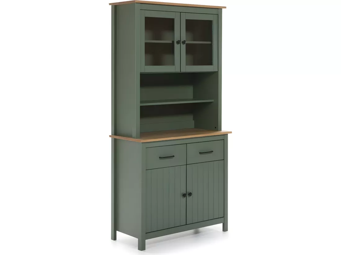 Vaisselier 4 portes 2 tiroirs en bois massif vert L90xH180 cm - Ida
