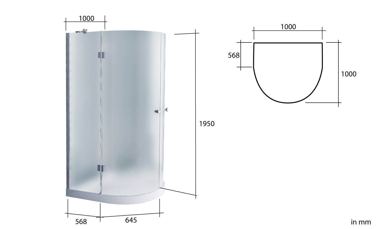 Jet-Line Glasdusche RAVENNA 100x100x195cm Milchglas