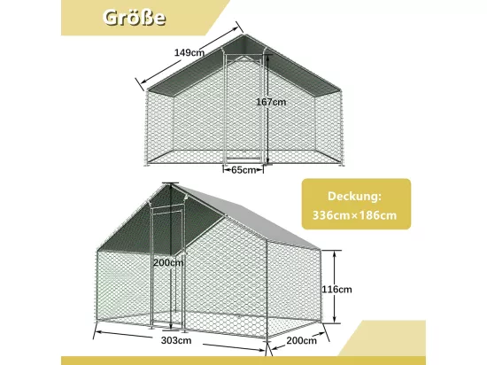 Enclos extérieur métallique poulailler 3x2x2 m avec système verrouillage et bâche PE durable pour élevage volailles sécurisé